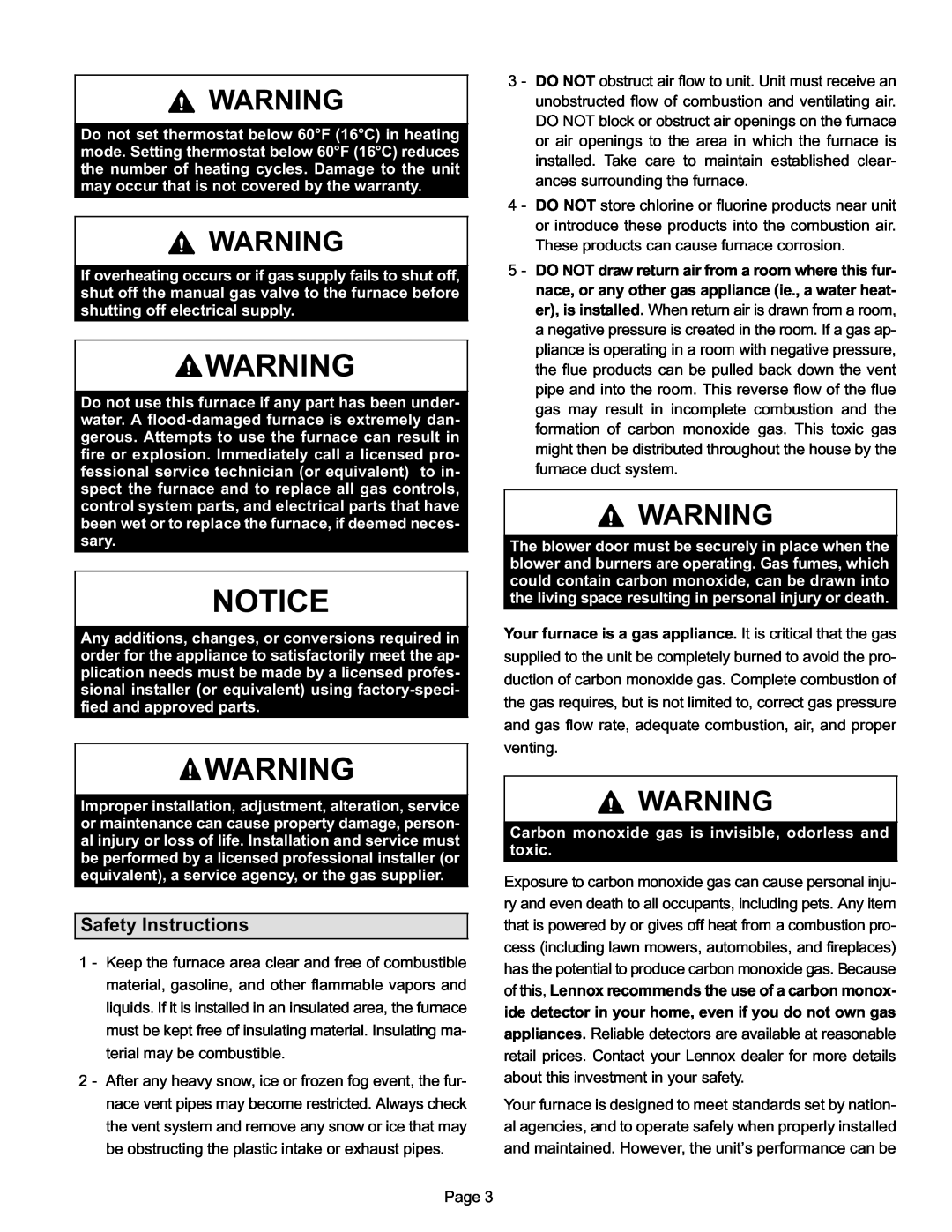 Lennox International Inc EL195DFE Series, Gas Furnace manual Safety Instructions 