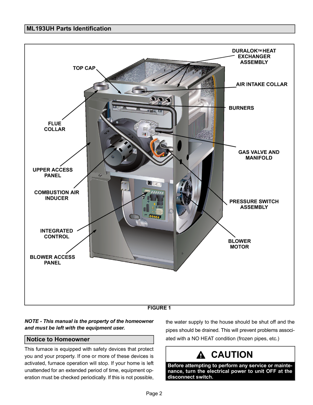 Lennox International Inc Gas Furnace manual ML193UH Parts Identification 