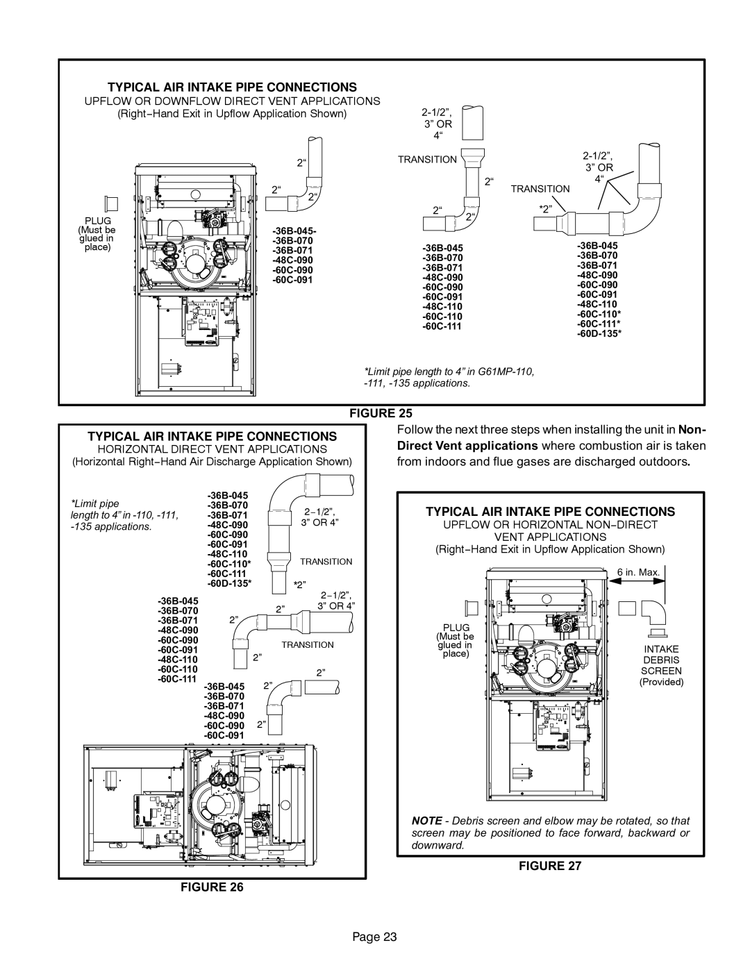 Lennox International Inc G61MP Series Units, Gas Units Direct Vent applications where combustion air is taken, Transition 