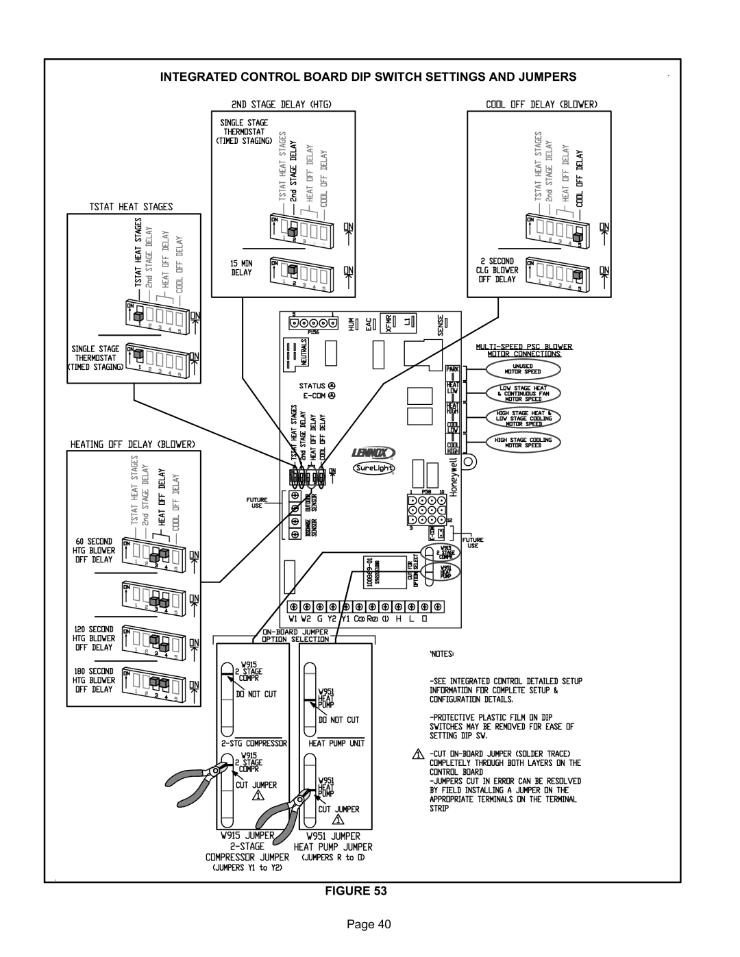 Lennox International Inc Gas Units, G61MP Series Units Integrated Control Board DIP Switch Settings and Jumpers 