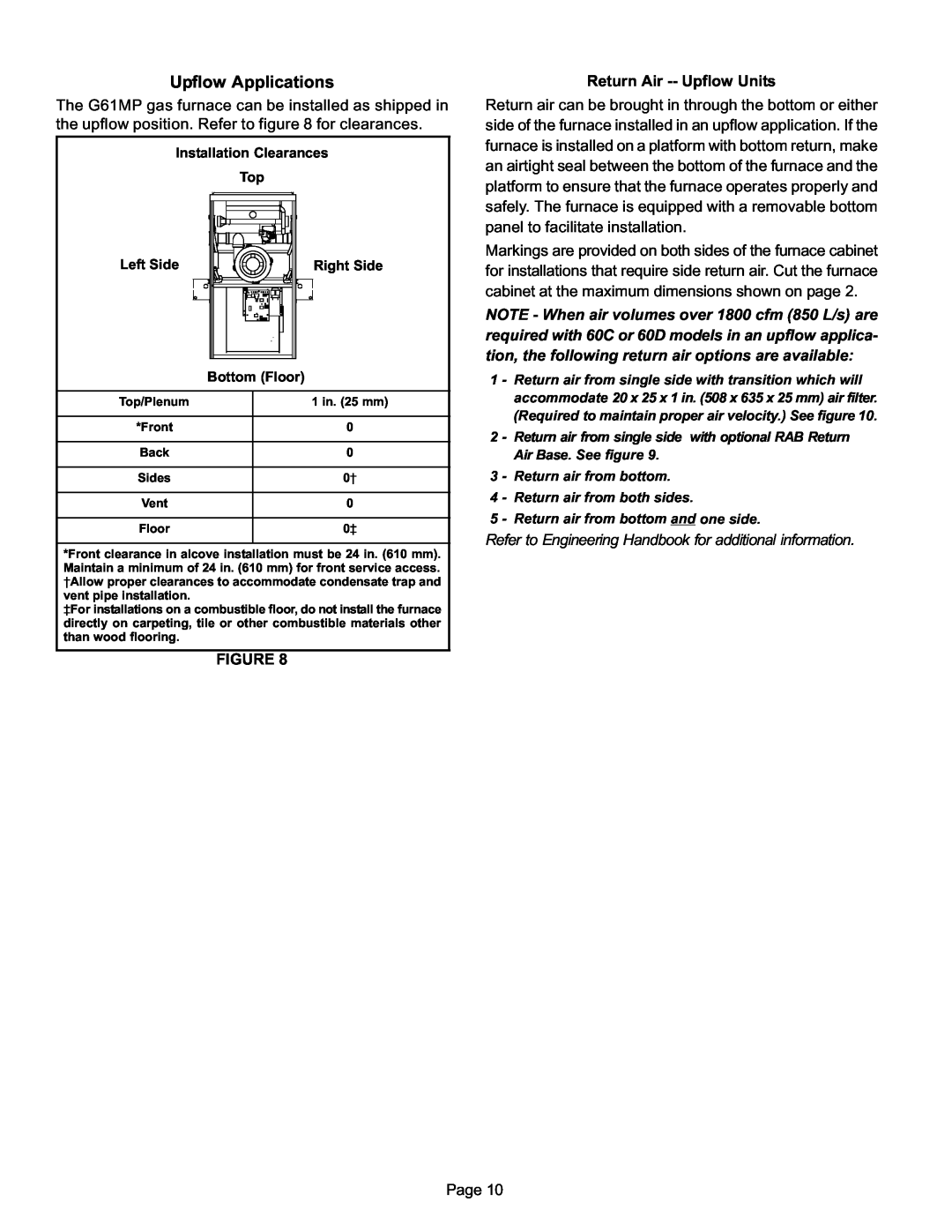 Lennox International Inc Gas Units, G61MP Series Units installation instructions Upflow Applications 