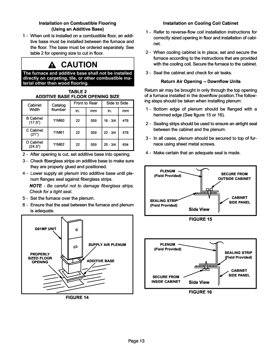 Lennox International Inc G61MP Series Units, Gas Units installation instructions Installation on Combustible Flooring 