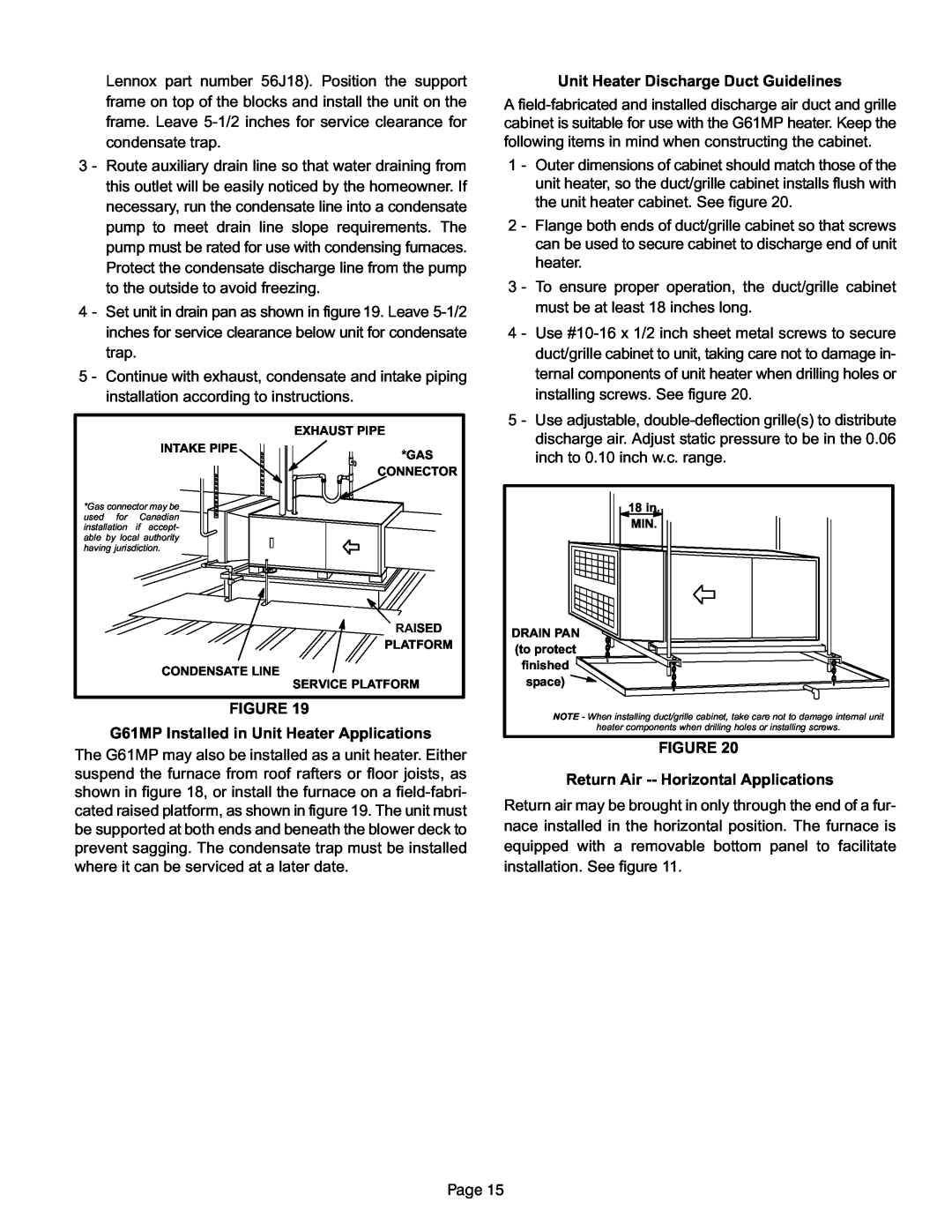 Lennox International Inc G61MP Series Units, Gas Units installation instructions Unit Heater Discharge Duct Guidelines 