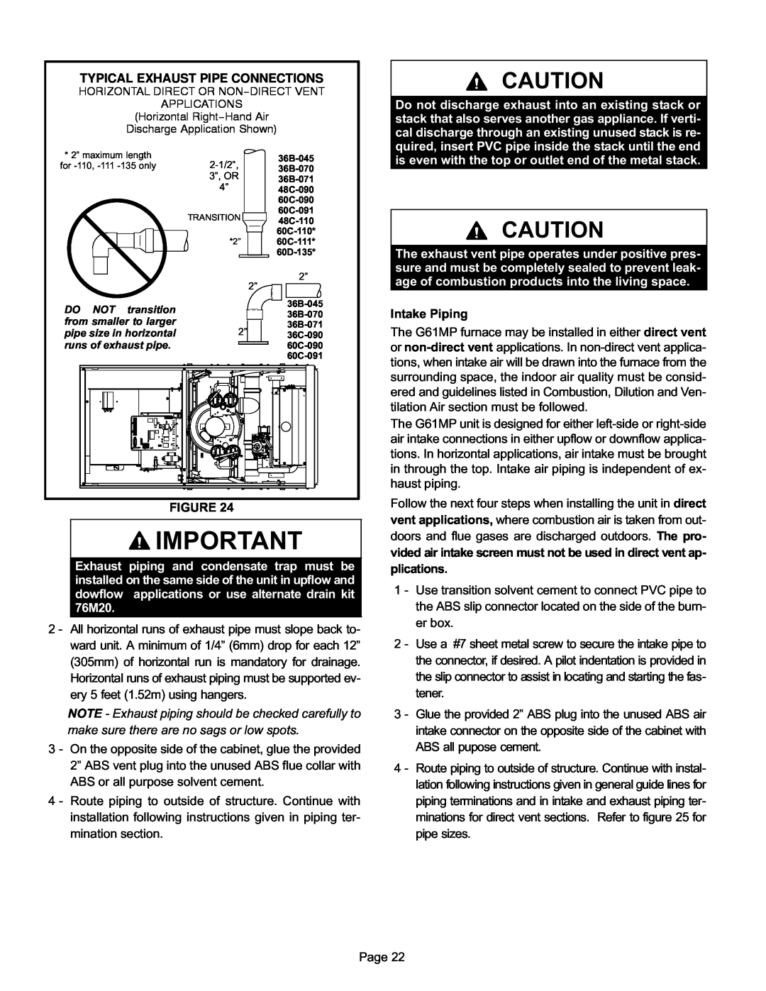 Lennox International Inc Gas Units, G61MP Series Units installation instructions Typical Exhaust Pipe Connections 