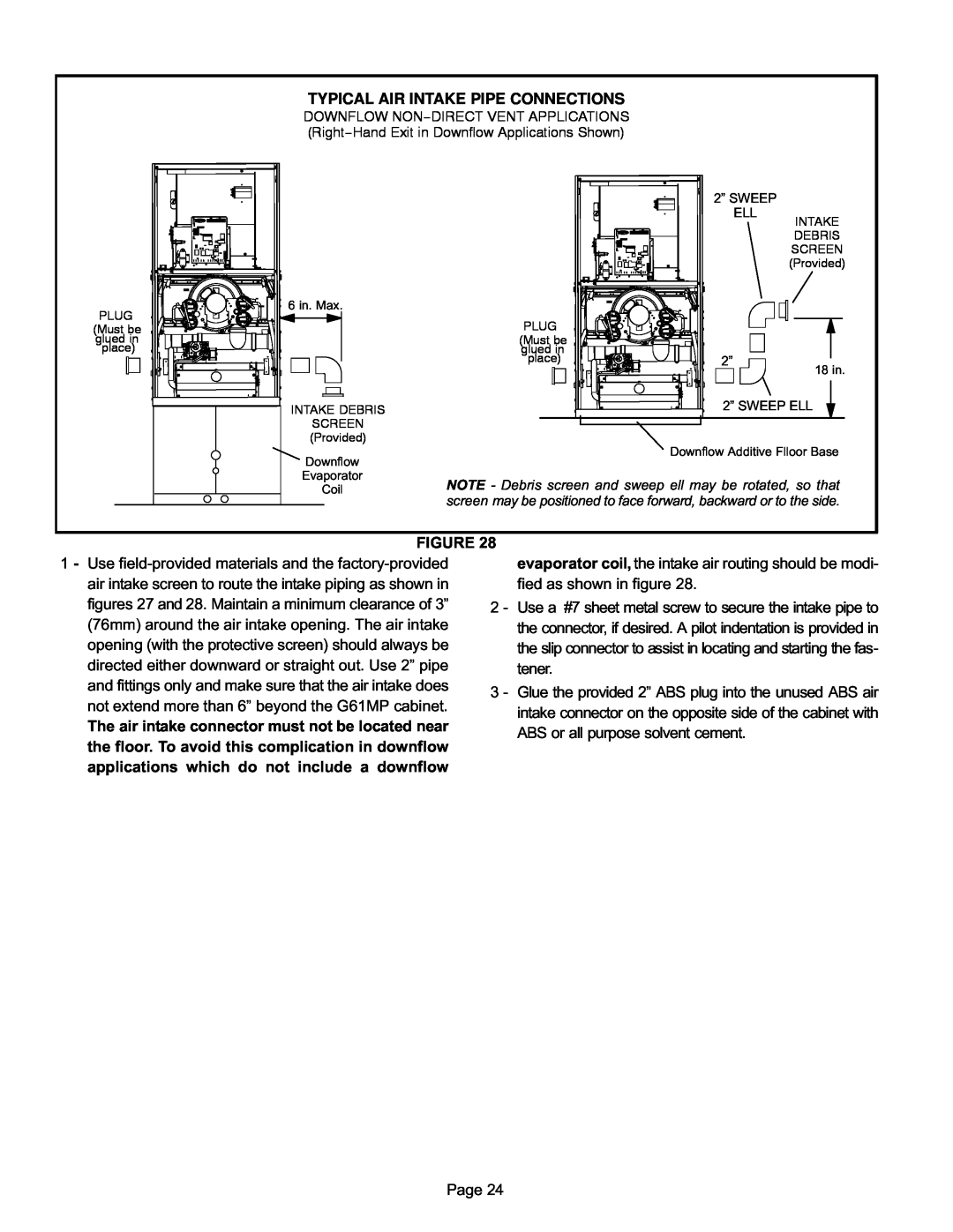 Lennox International Inc Gas Units, G61MP Series Units installation instructions Typical Air Intake Pipe Connections 