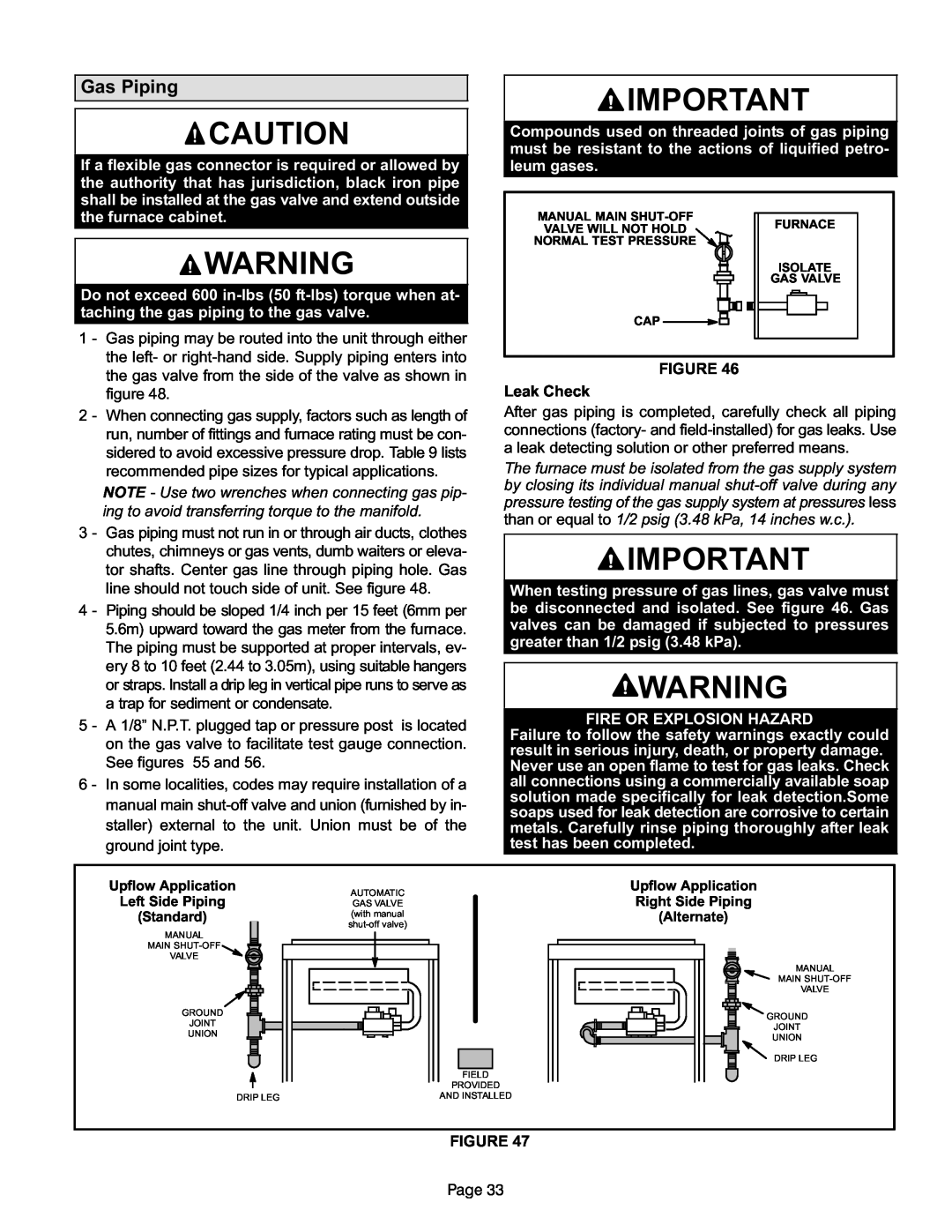 Lennox International Inc G61MP Series Units, Gas Units installation instructions Gas Piping 