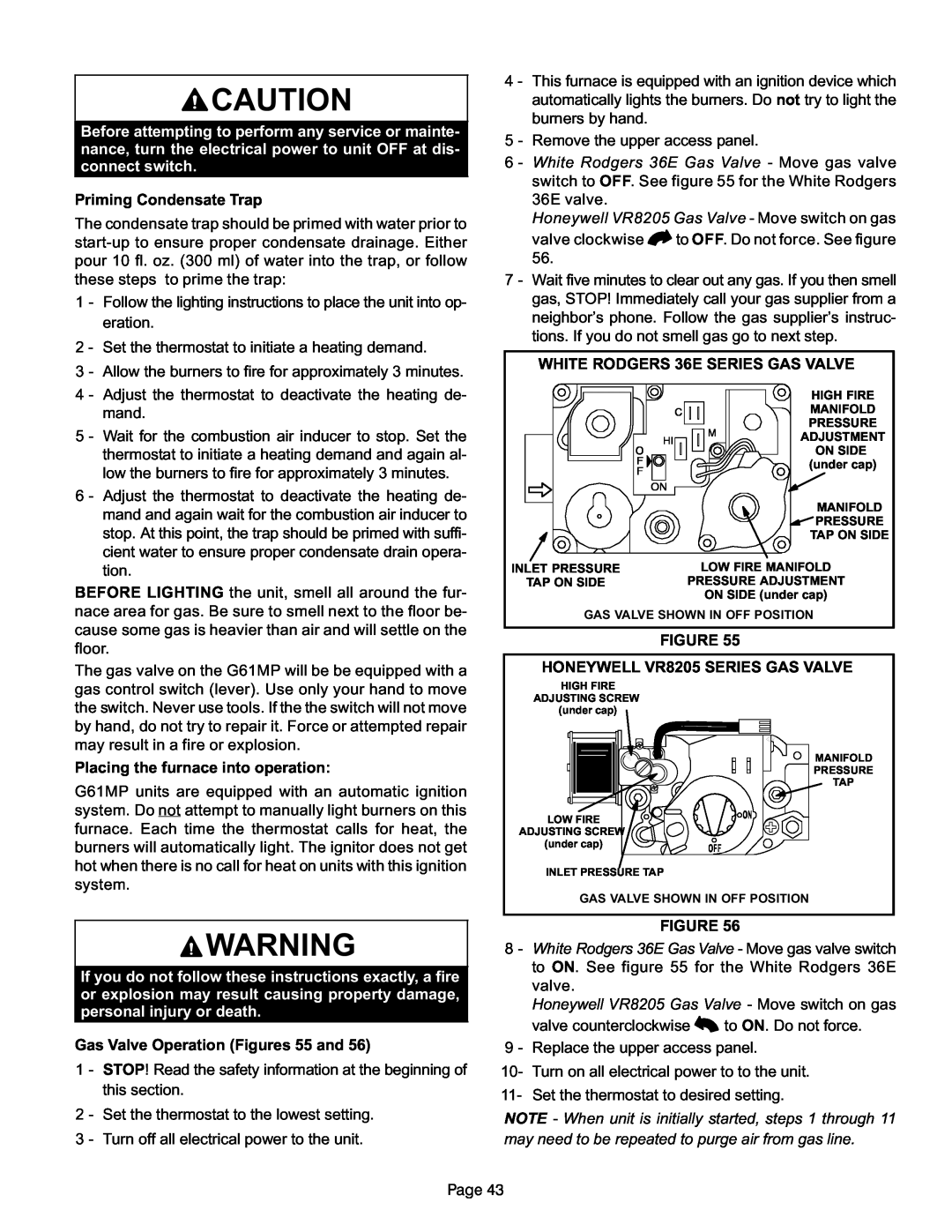 Lennox International Inc G61MP Series Units, Gas Units installation instructions Priming Condensate Trap 