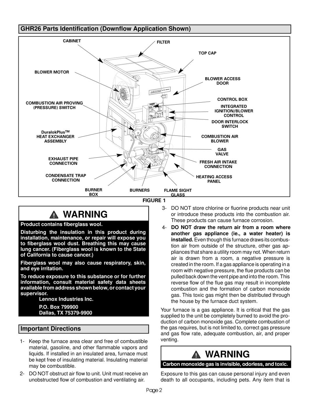 Lennox International Inc GHR26 manual Important Directions, Exhaustpipe, Connection, Igniti/Blower, Trap 