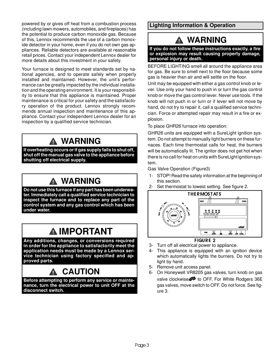 Lennox International Inc GHR26 manual Lighting Information & Operation, Igur E 