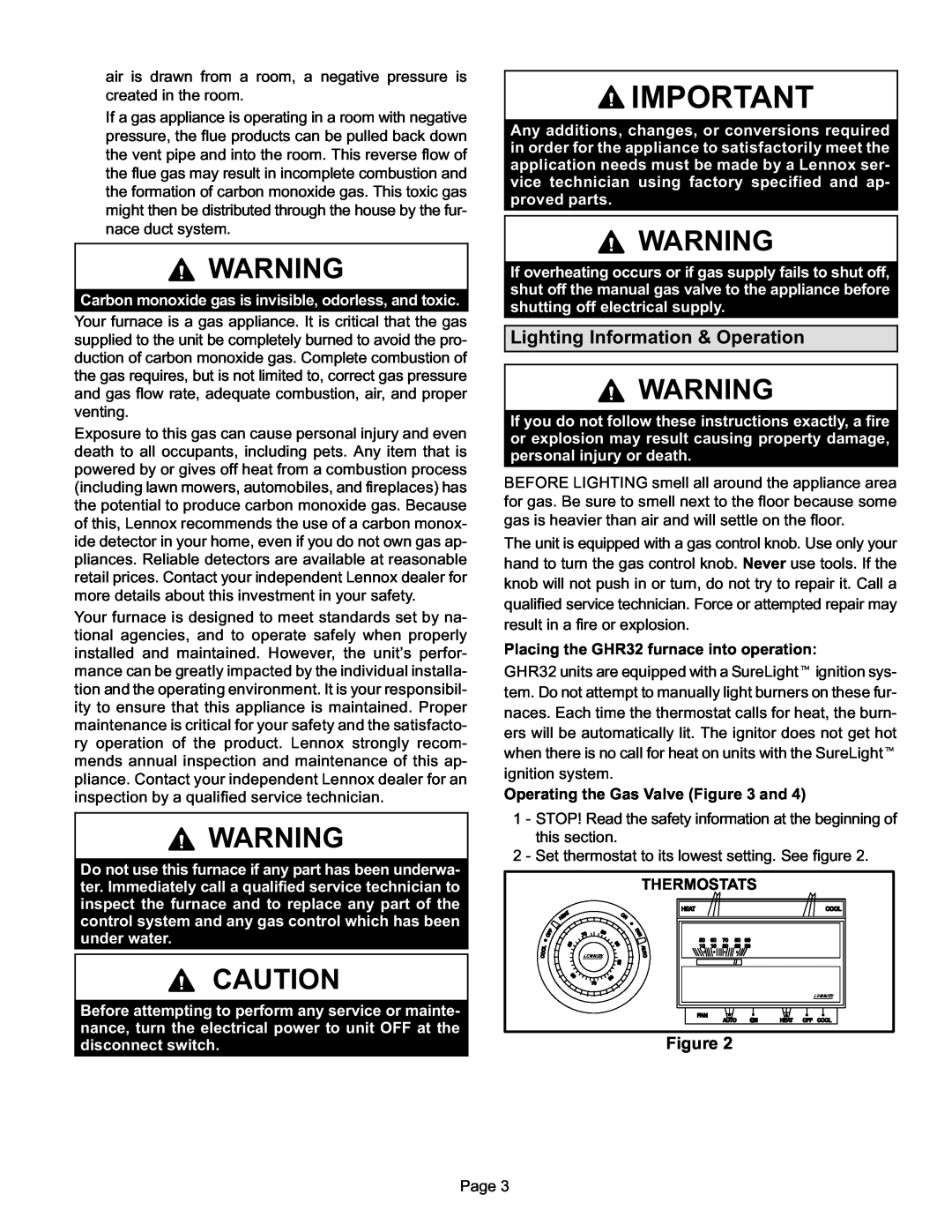 Lennox International Inc GHR32 manual Lighting Information & Operation 