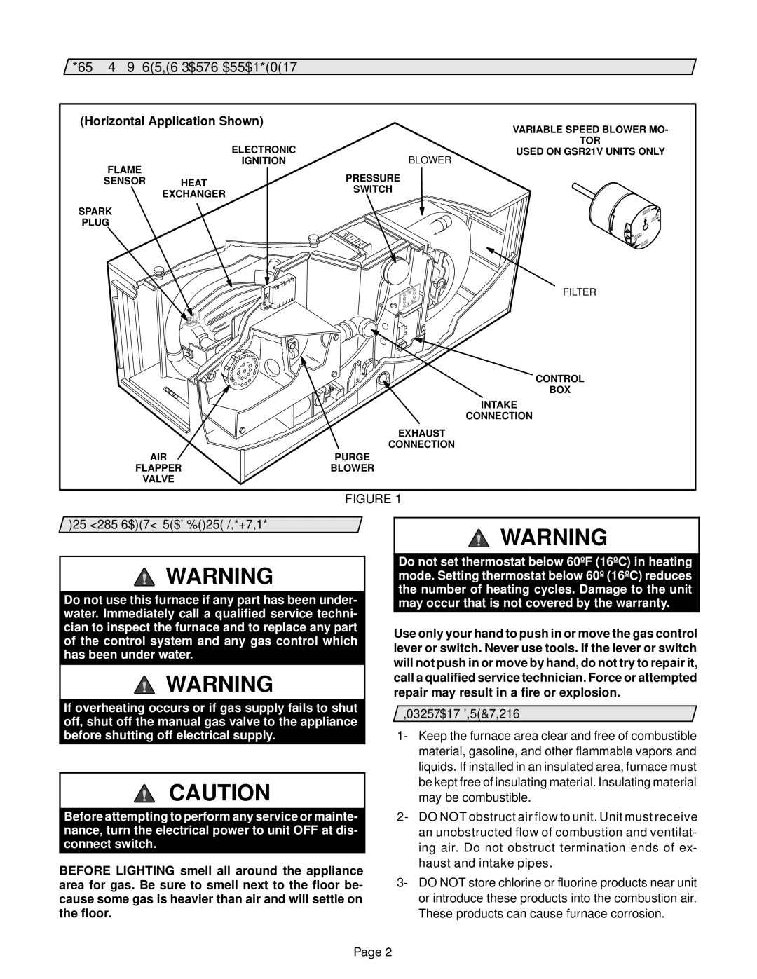 Lennox International Inc GSR21Q Do not set thermostat below 60ºF 16ºC in heating, Control system and any gas control which 