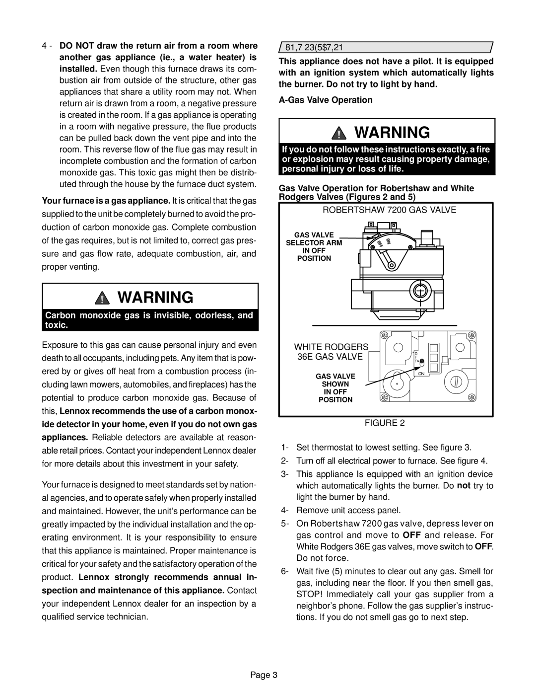 Lennox International Inc GSR21V, GSR21Q manual Carbon monoxide gas is invisible, odorless, and toxic 