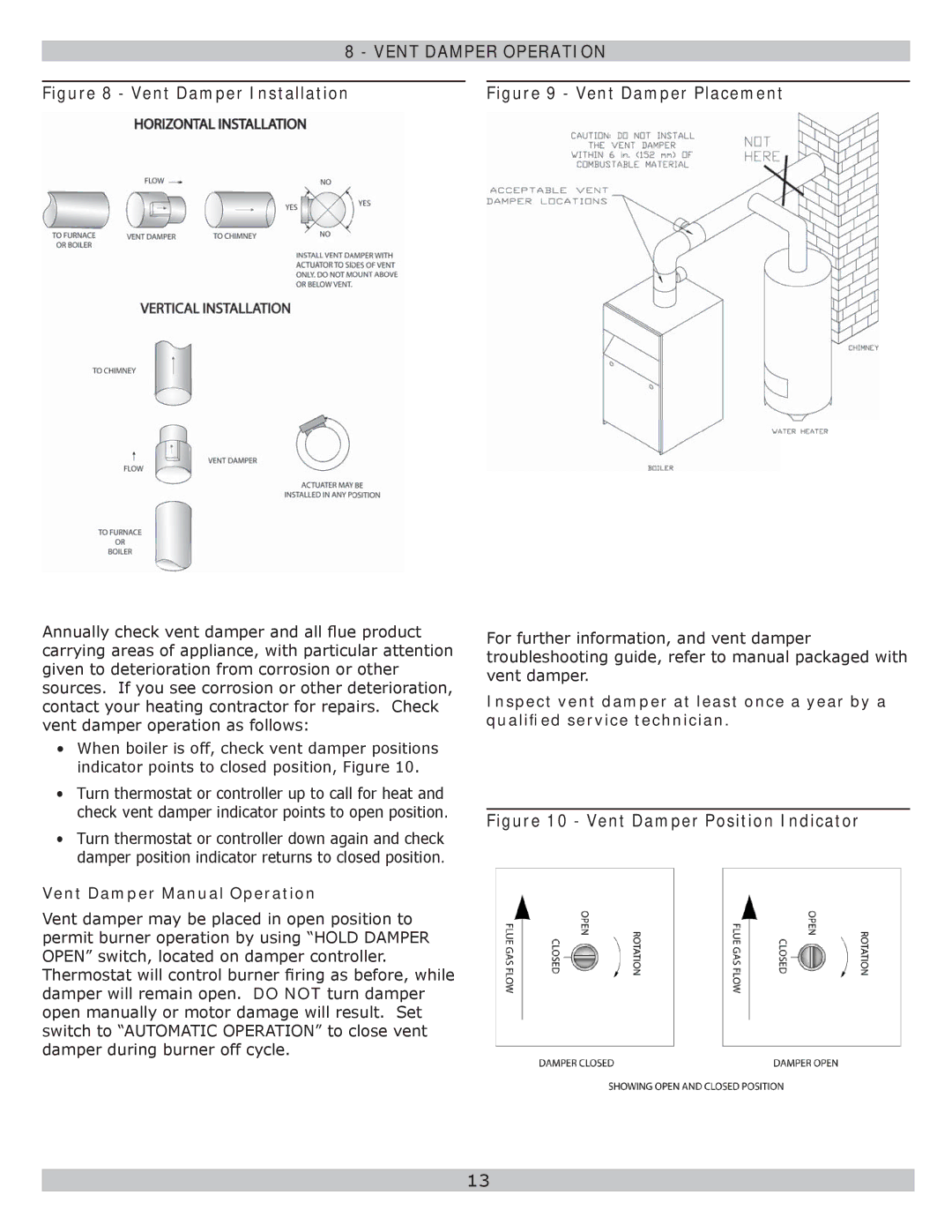 Lennox International Inc GWB8-299E-2, GWB8-262E-2, GWB8-280E-2 Vent Damper Installation, Vent Damper Manual Operation 