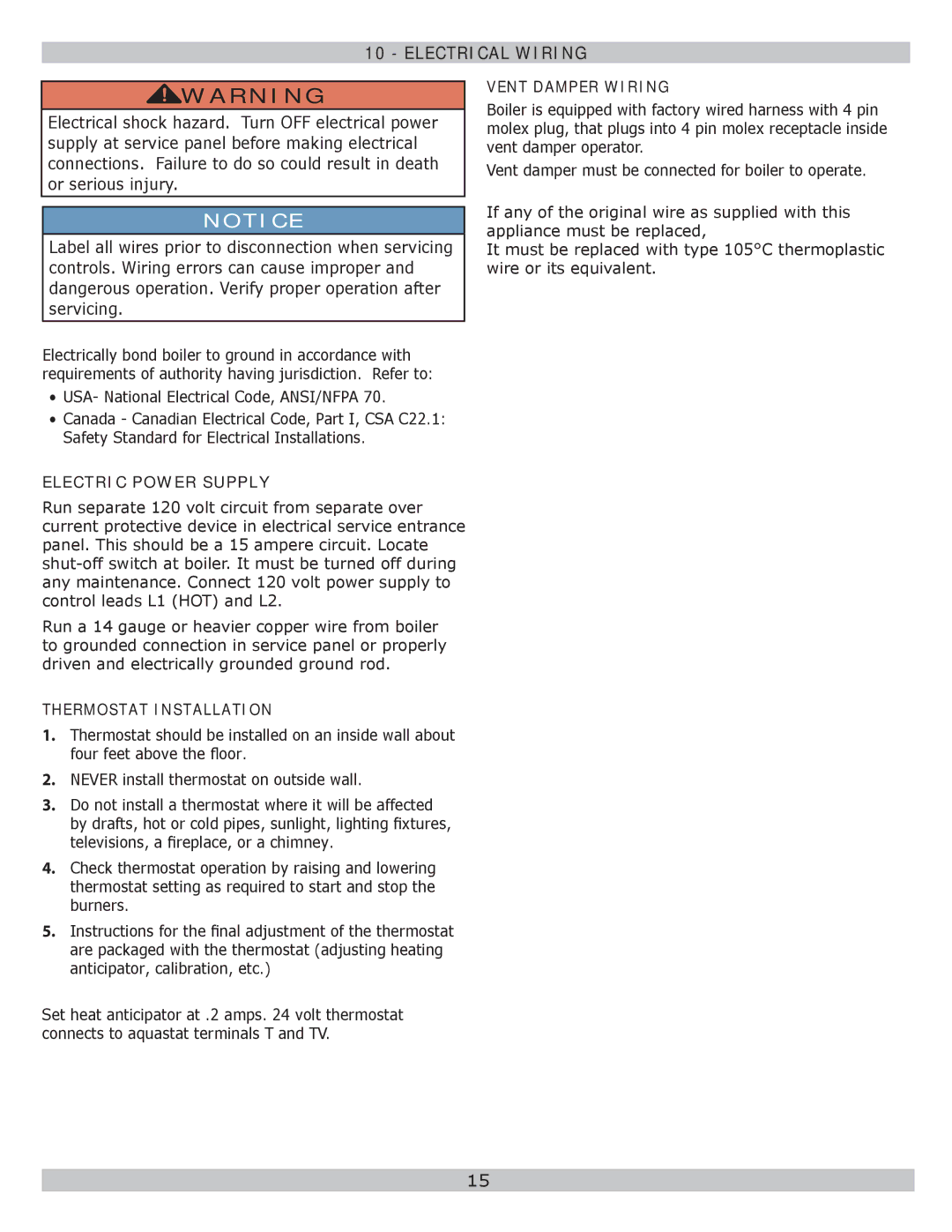 Lennox International Inc GWB8-262E-2 Electrical Wiring, Vent Damper Wiring, USA- National Electrical Code, ANSI/NFPA 