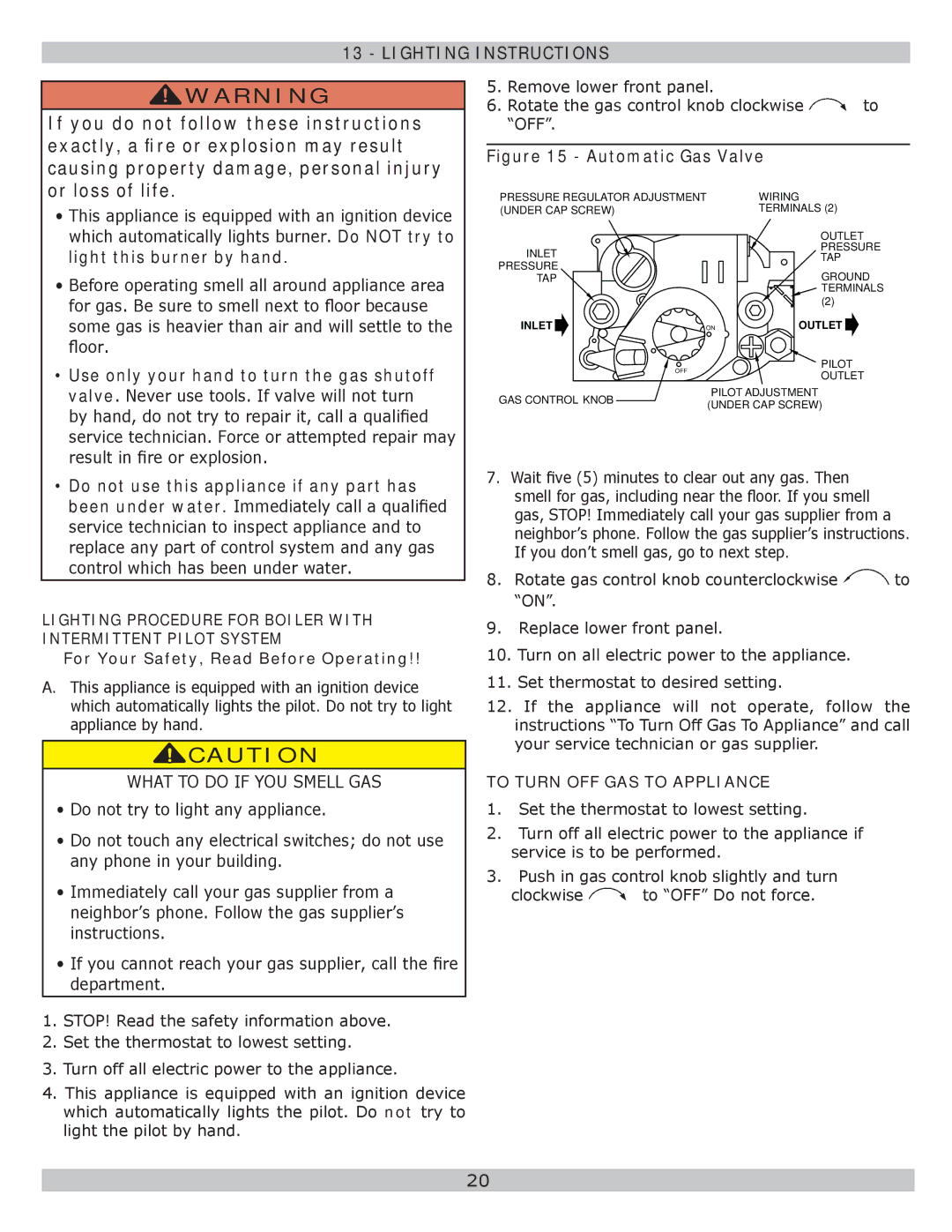 Lennox International Inc GWB8-262E-2 Lighting Instructions, Light this burner by hand, To Turn OFF GAS to Appliance 