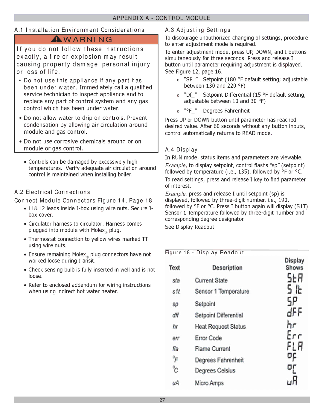 Lennox International Inc GWB8-245E-2 Appendix a Control Module, Installation Environment Considerations, Display 