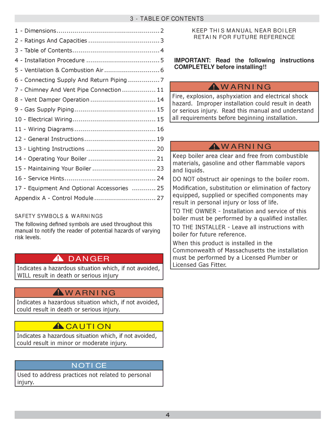 Lennox International Inc Gas-Fired Hot Water Boiler, GWB8-262E-2, GWB8-280E-2, GWB8-245E-2, GWB8-299E-2 Table of Contents 