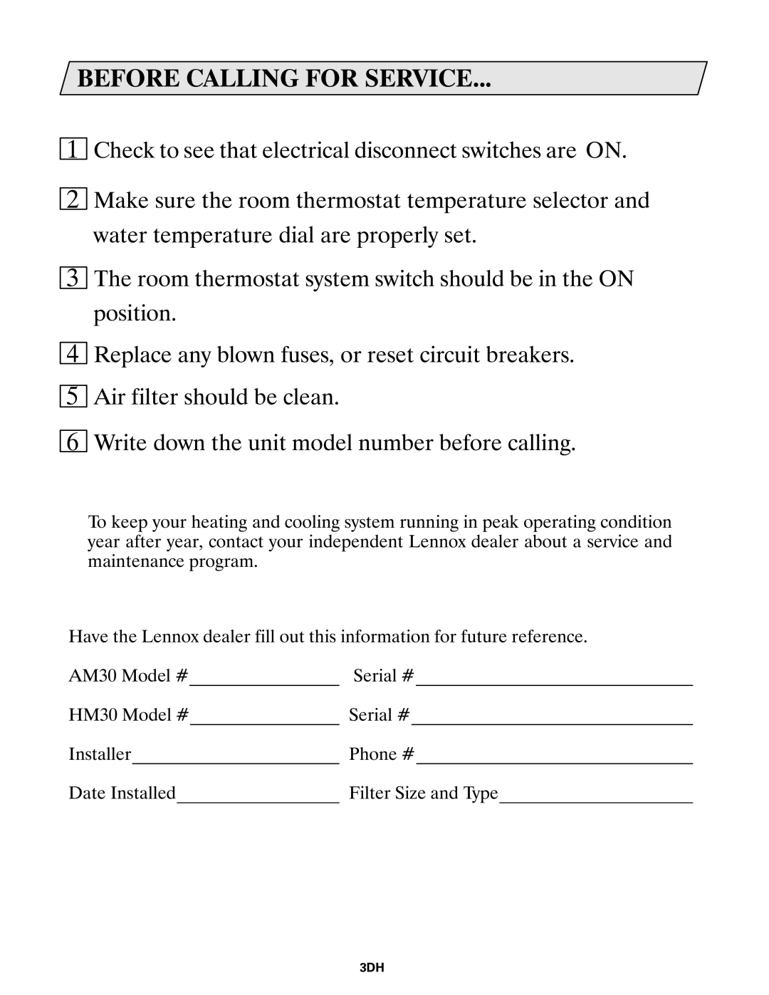 Lennox International Inc AM30, HM30 manual 25 &$//,1* 25, 6HULDO 