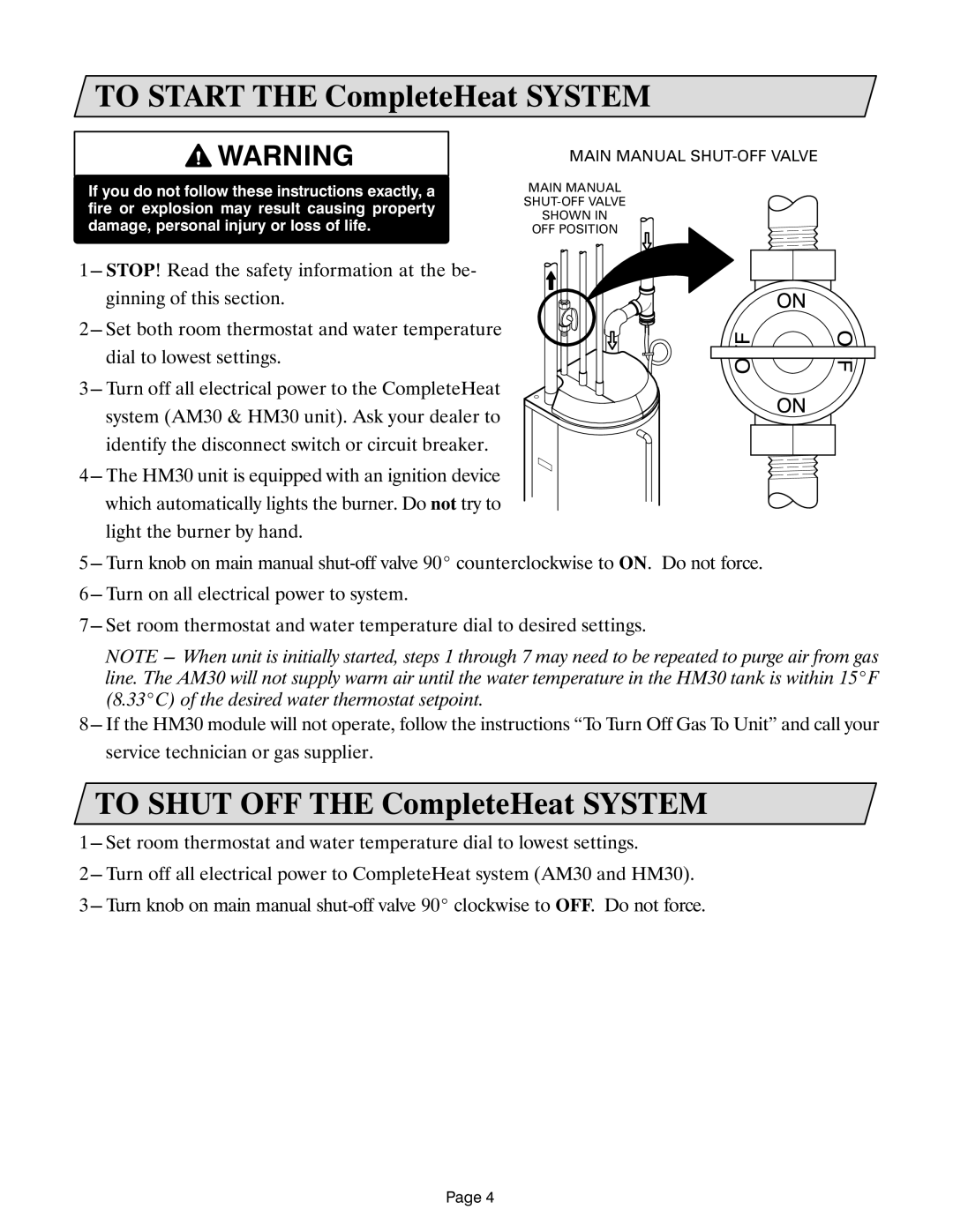 Lennox International Inc Lennox CompleteHeatTM COMBINATION HEATING SYSTEM manual To Start the CompleteHeat System 