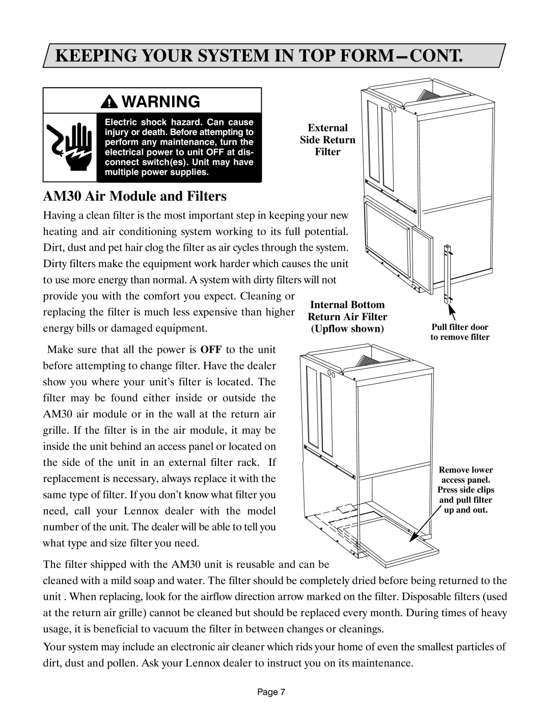 Lennox International Inc Lennox CompleteHeatTM COMBINATION HEATING SYSTEM manual Keeping Your System in TOP FORM-CONT 