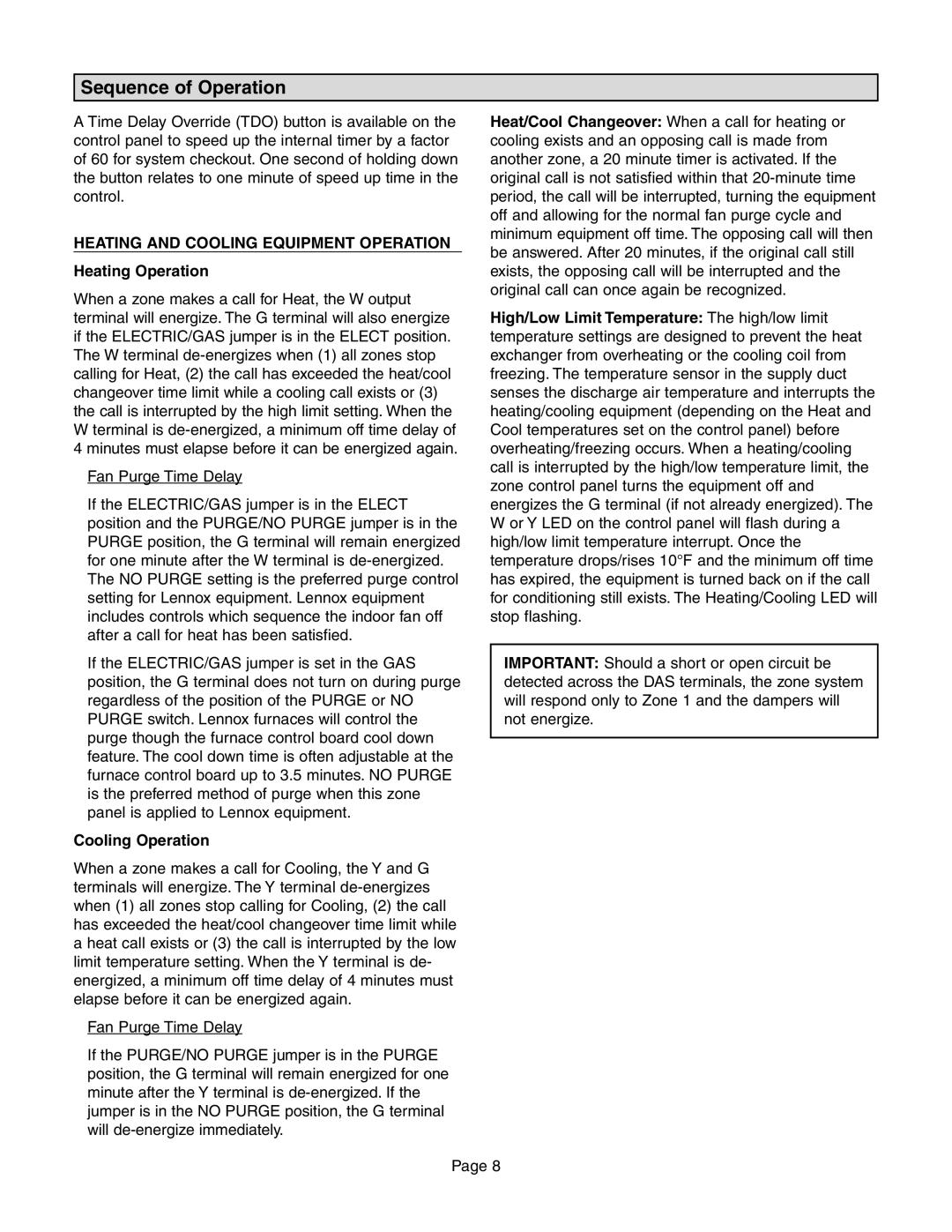 Lennox International Inc LZP-2 Sequence of Operation, Heating and Cooling Equipment Operation, Heating Operation 