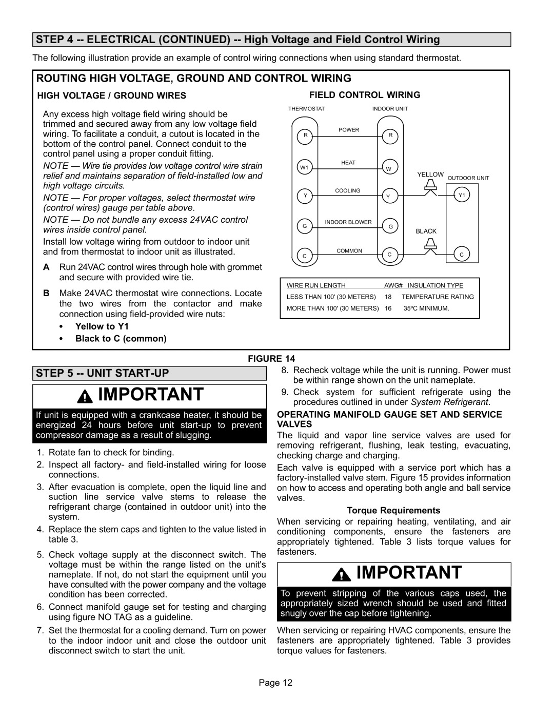 Lennox International Inc 506945-01 Electrical -- High Voltage and Field Control Wiring, Unit START-UP 