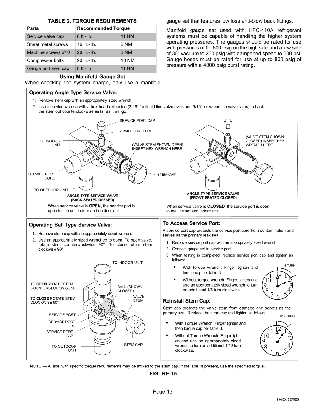 Lennox International Inc Merit Series Air Conditioner, 506945-01 installation instructions Torque Requirements 