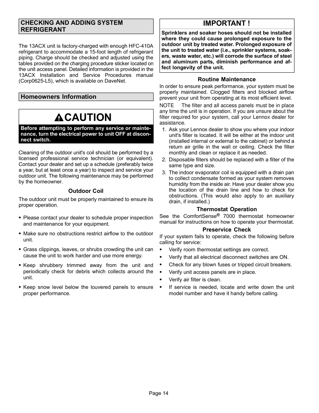 Lennox International Inc 506945-01 installation instructions Checking and Adding System Refrigerant, Homeowners Information 