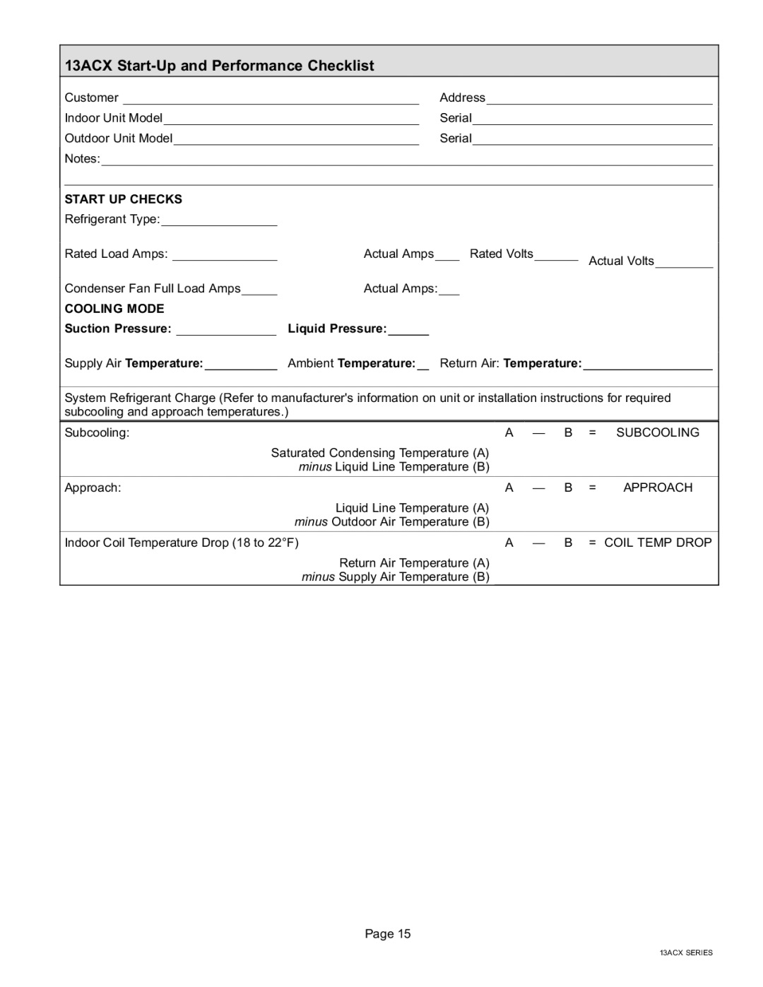 Lennox International Inc Merit Series Air Conditioner, 506945-01 13ACX Start-Up and Performance Checklist, Start UP Checks 