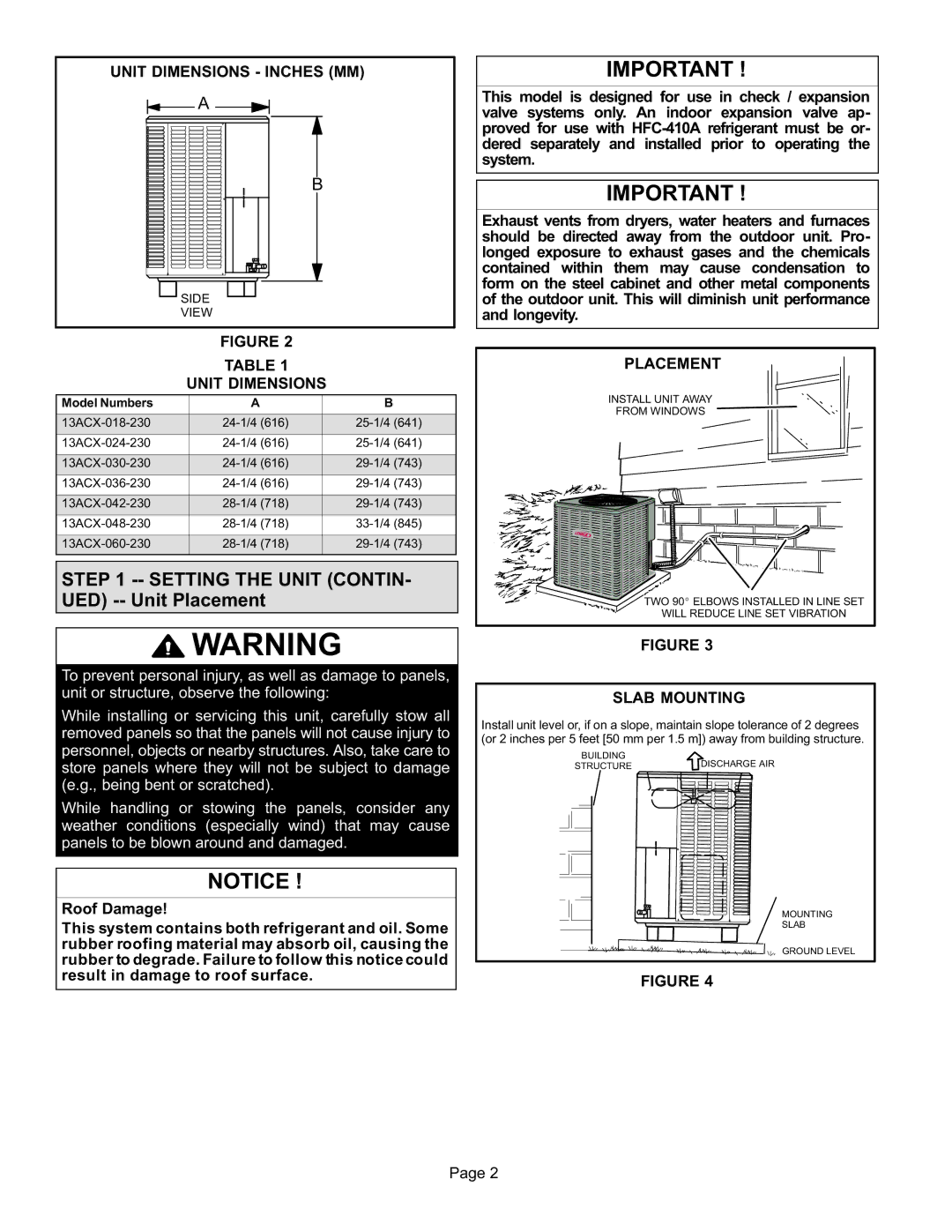 Lennox International Inc 506945-01 Setting the Unit CONTIN­ UED -- Unit Placement, Unit Dimensions Inches MM 