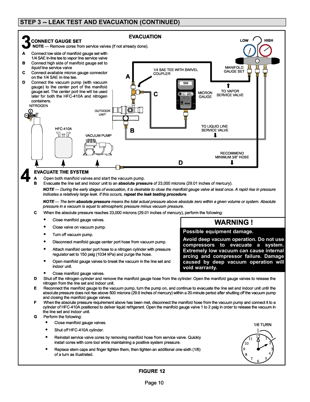 Lennox International Inc 506945-01 Leak Test And Evacuation Continued, Possible equipment damage, void warranty 