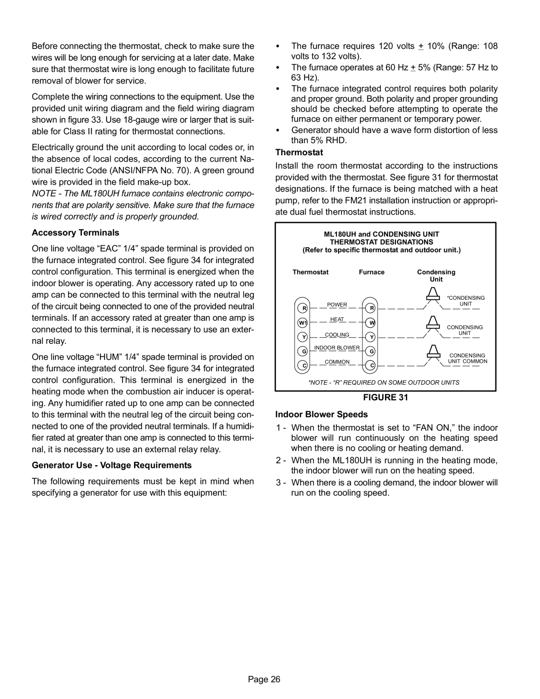 Lennox International Inc Merit Series Gas Furnace installation instructions Thermostat Designations 