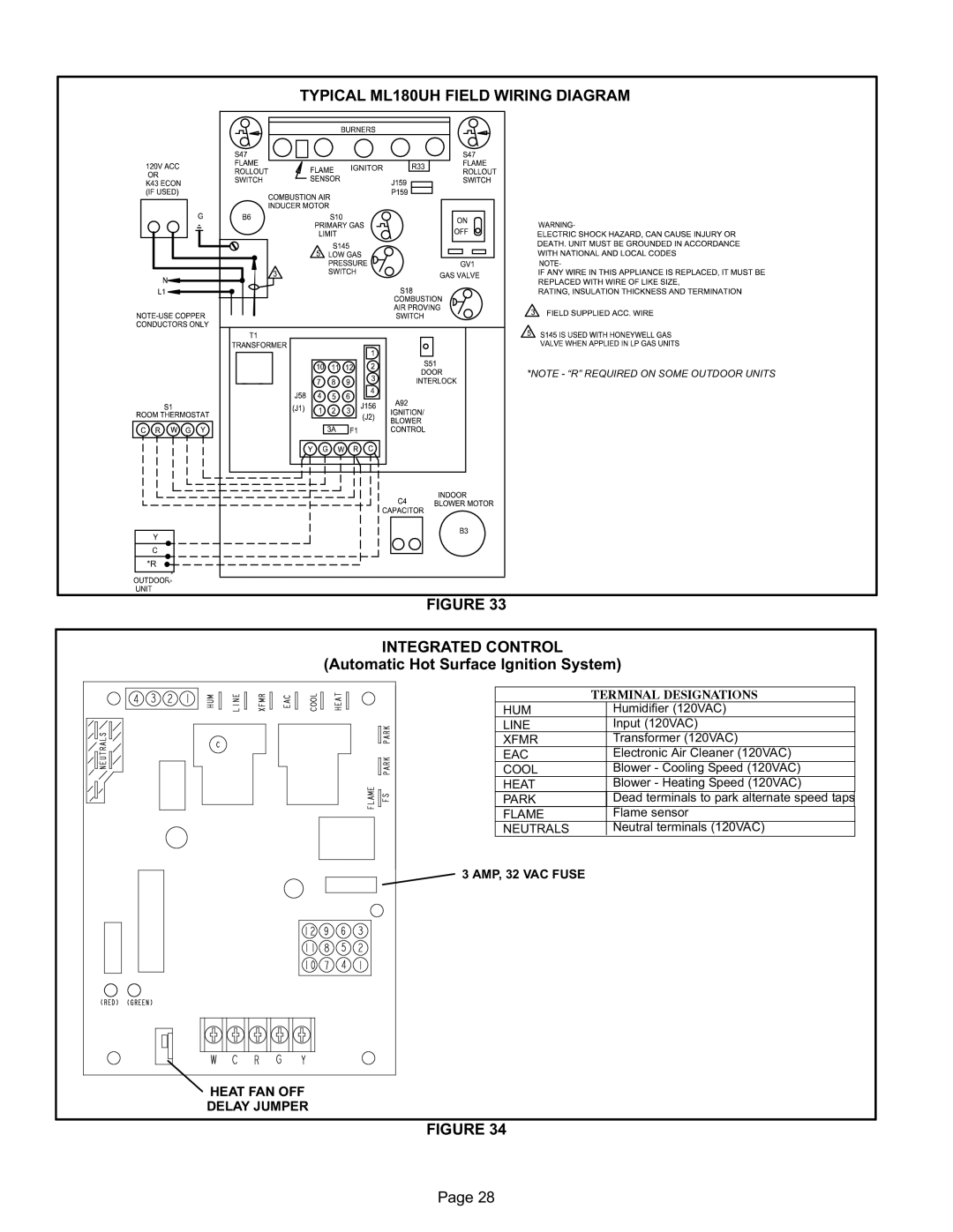 Lennox International Inc Merit Series Gas Furnace Typical ML180UH Field Wiring Diagram, Integrated Control 