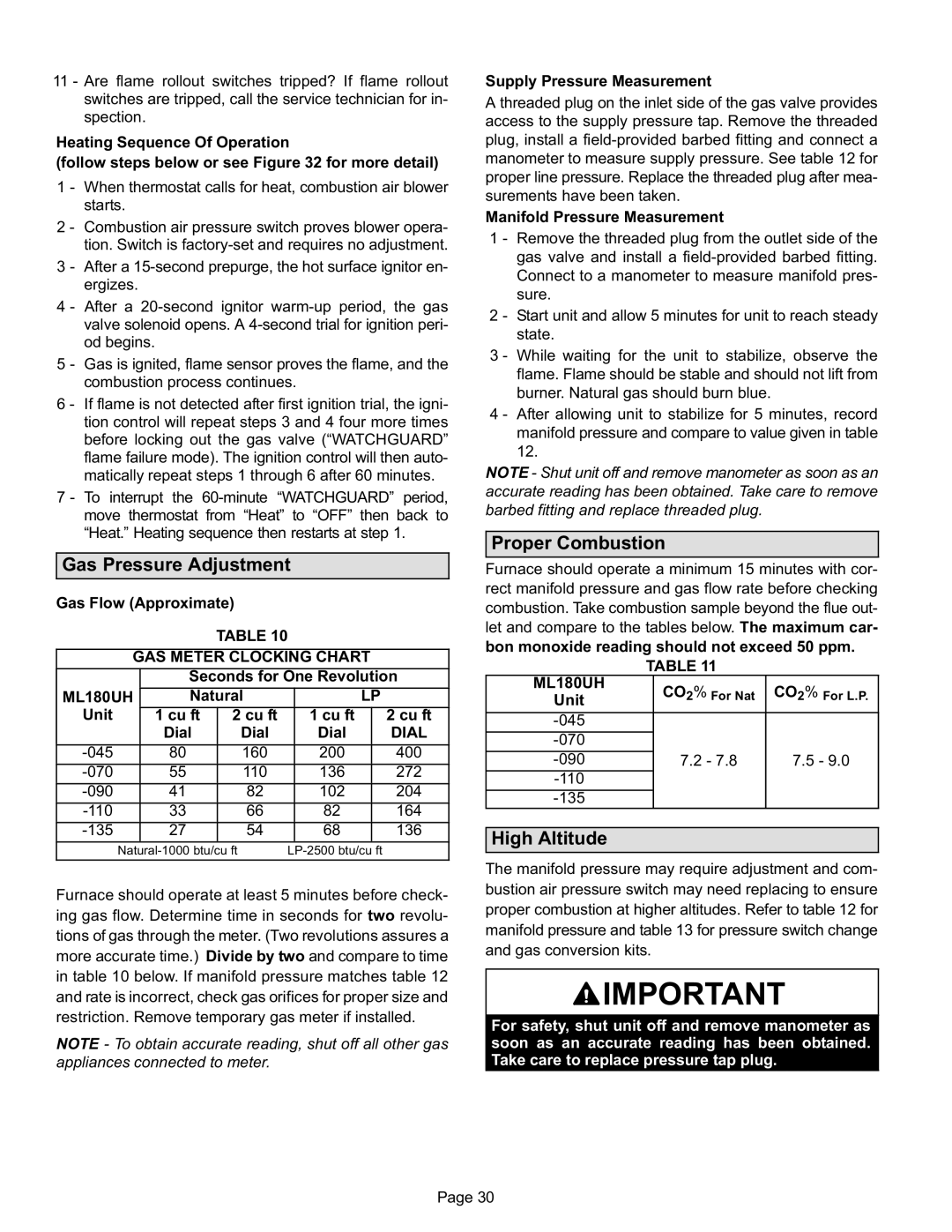 Lennox International Inc Merit Series Gas Furnace Gas Pressure Adjustment, Proper Combustion, High Altitude 