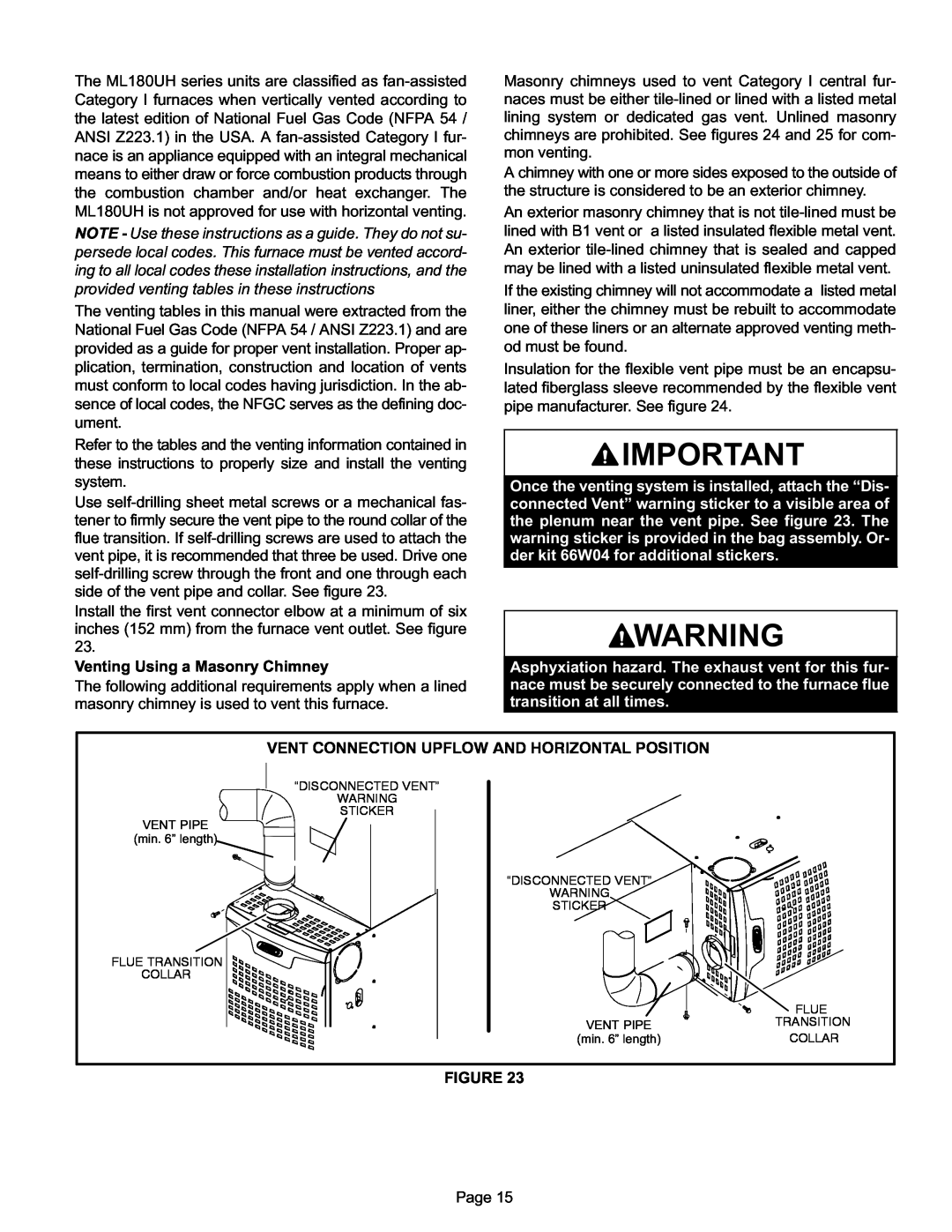 Lennox International Inc Merit Series Gas Furnace installation instructions Vent Connection Upflow And Horizontal Position 