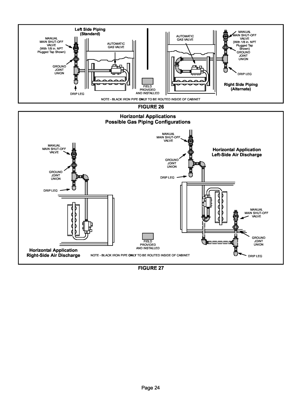 Lennox International Inc Merit Series Gas Furnace FIGURE Horizontal Applications, Possible Gas Piping Configurations, Page 