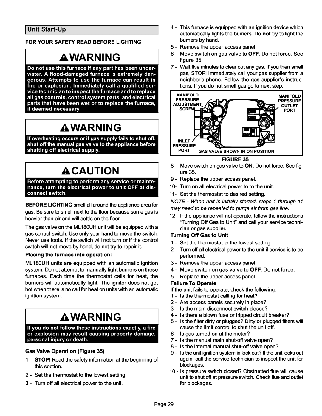 Lennox International Inc Merit Series Gas Furnace installation instructions Unit Start−Up 