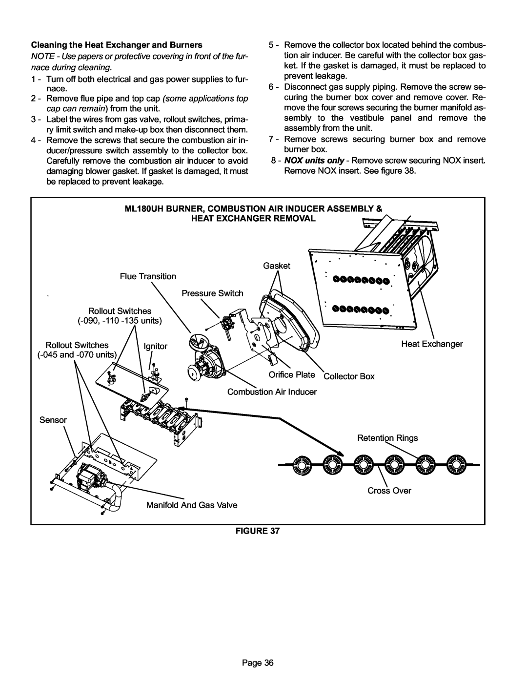 Lennox International Inc Merit Series Gas Furnace installation instructions Cleaning the Heat Exchanger and Burners 