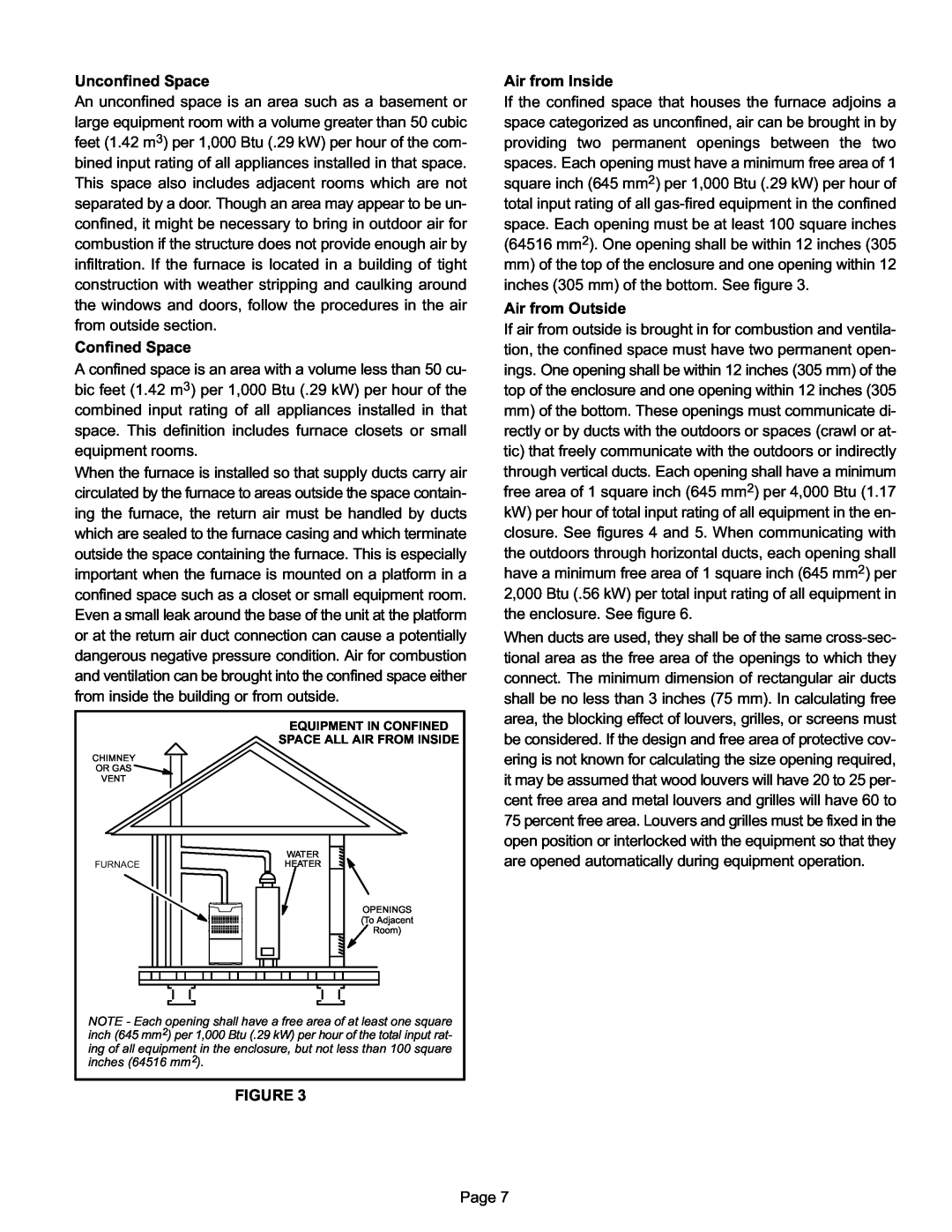Lennox International Inc Merit Series Gas Furnace installation instructions Unconfined Space 