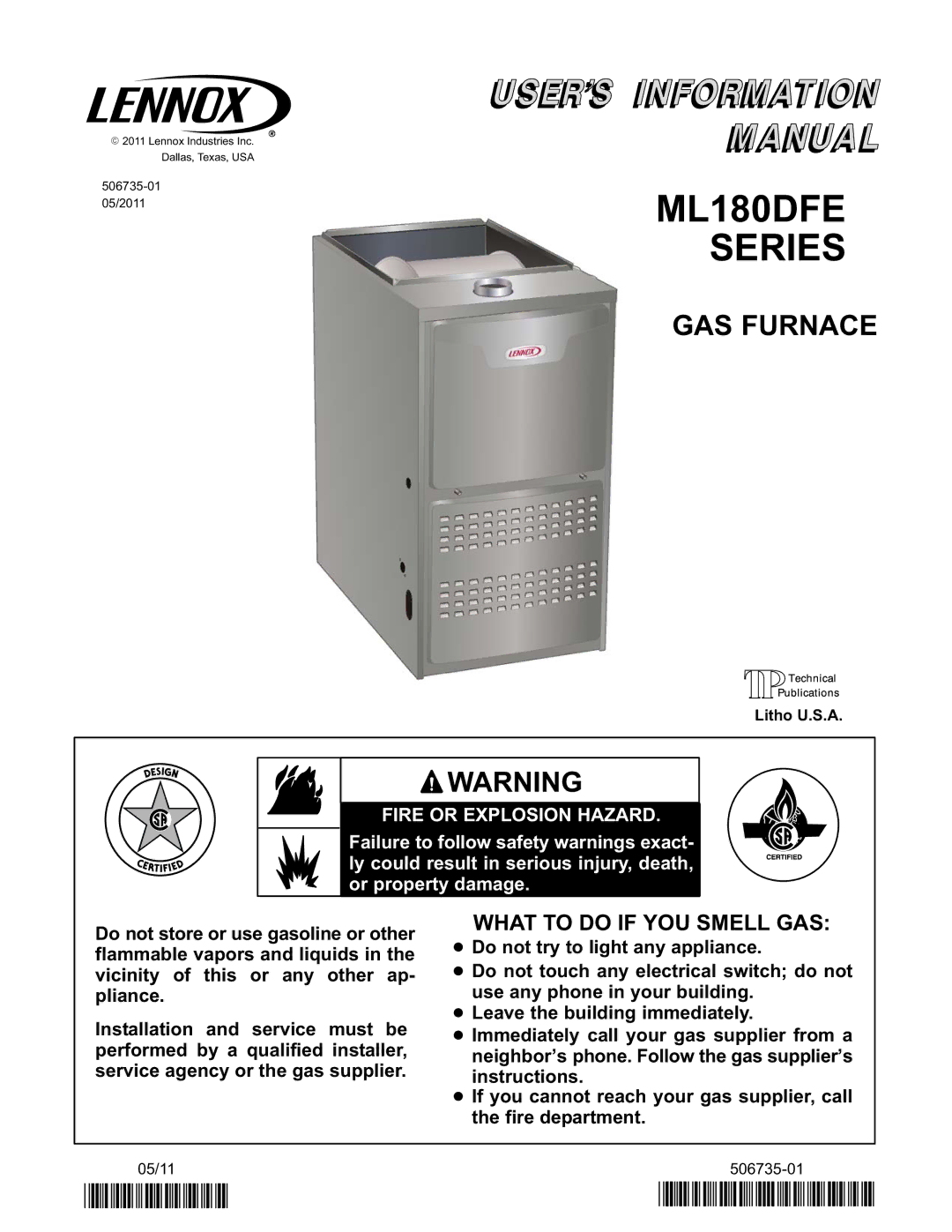 Lennox International Inc ML180DFE SERIES manual ML180DFE Series 