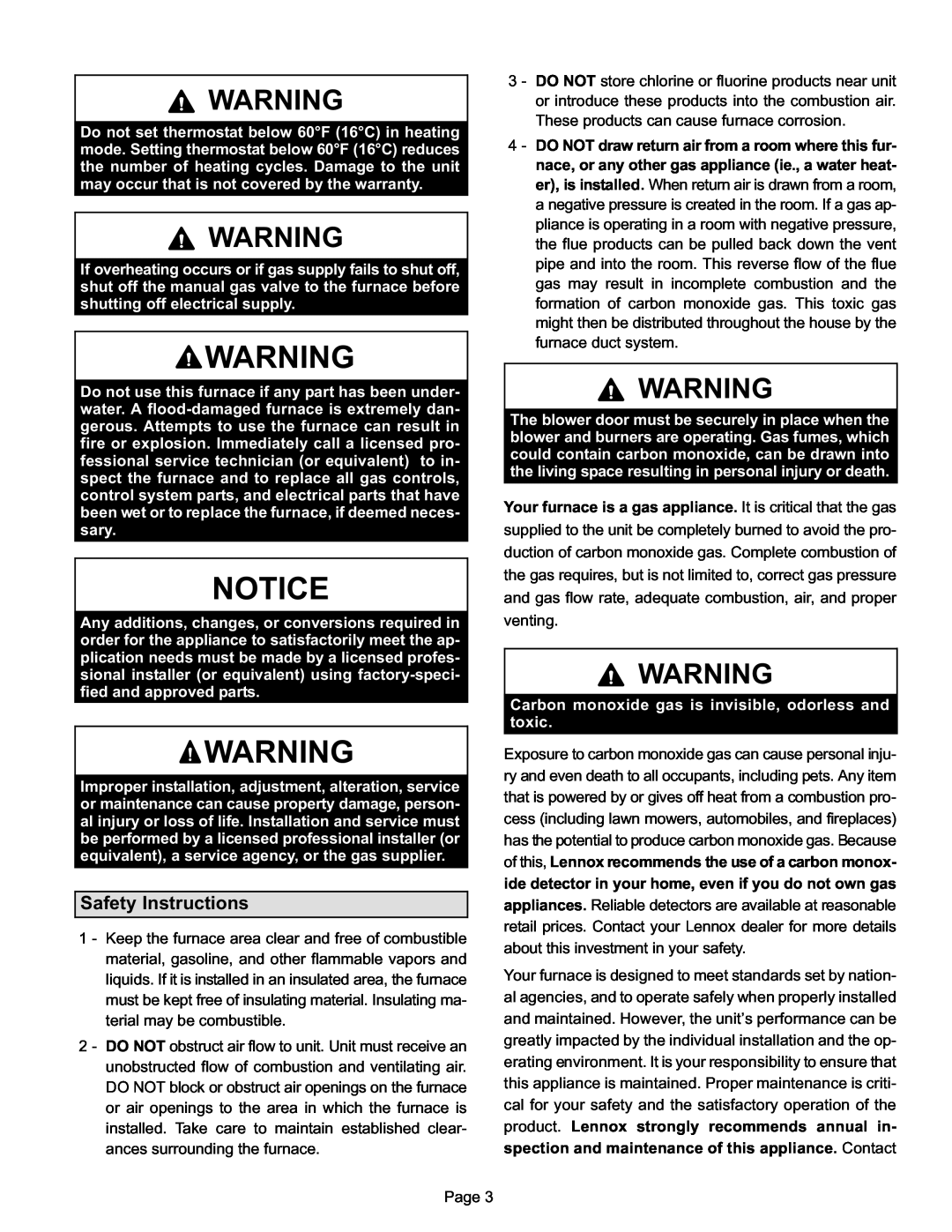 Lennox International Inc ML180DFE SERIES manual Safety Instructions 