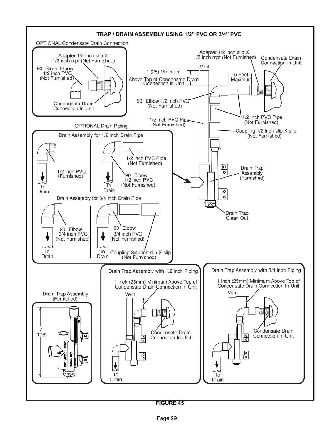 Lennox International Inc MERIT SERIES GAS FURNACE DOWNFLOW AIR DISCHARGE Trap / Drain Assembly Using 1/2 PVC or 3/4 PVC 