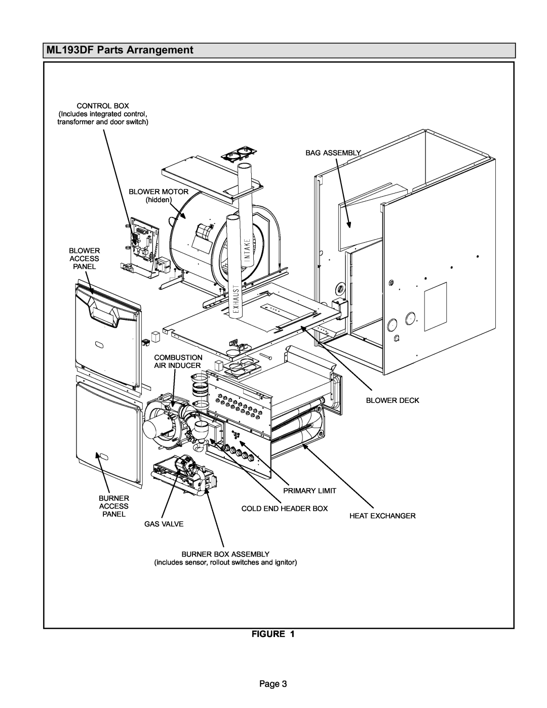 Lennox International Inc MERIT SERIES GAS FURNACE DOWNFLOW AIR DISCHARGE ML193DF Parts Arrangement, Page 