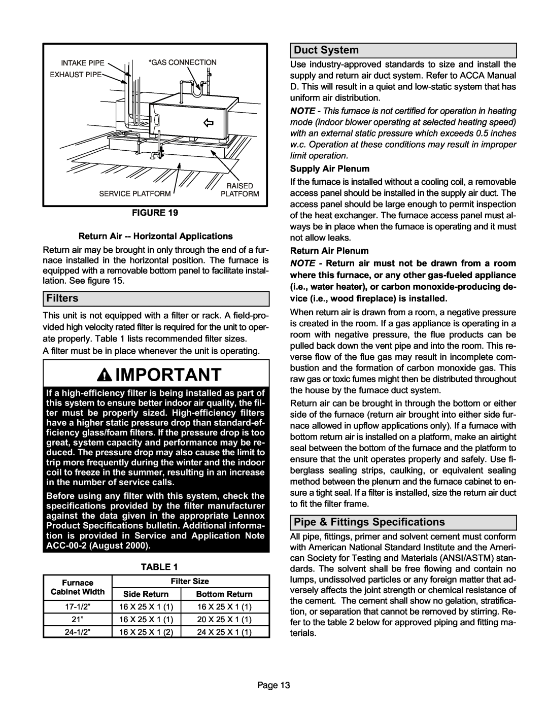 Lennox International Inc Lennox Merit Series Gas Furnace Upflow/Horizontal Air Discharge, ML193UH Filters, Duct System 