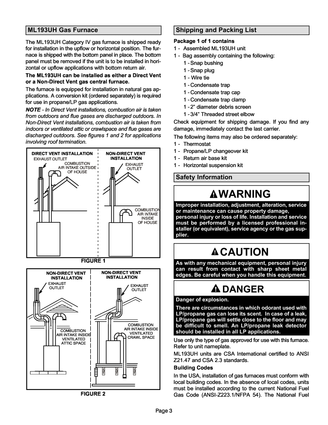 Lennox International Inc Lennox Merit Series Gas Furnace Upflow/Horizontal Air Discharge Danger, ML193UH Gas Furnace 