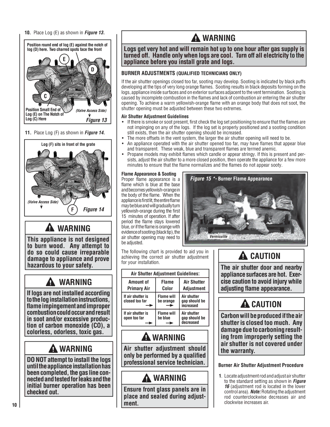 Lennox International Inc MPB35ST-NM manual This appliance is not designed to burn wood. Any attempt to 