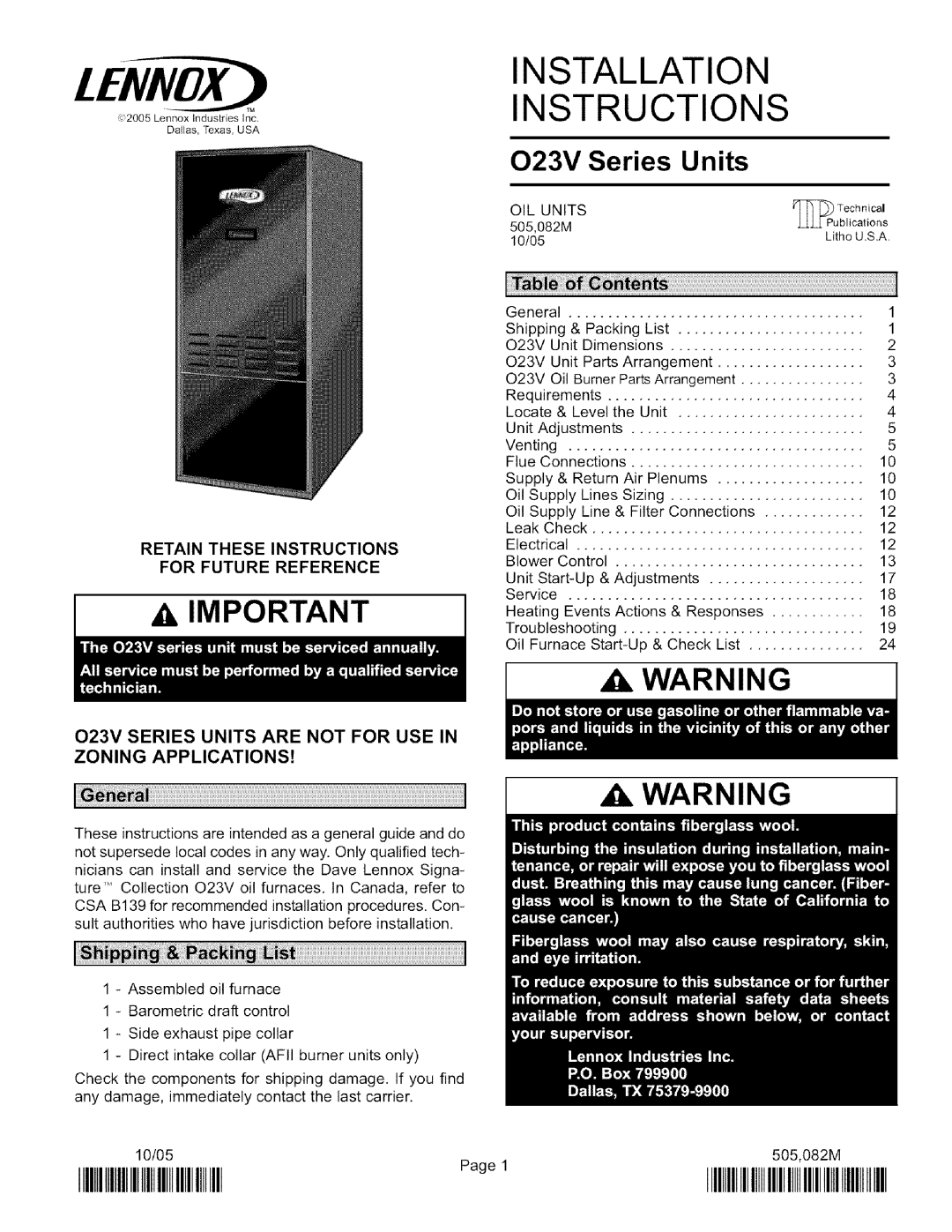 Lennox International Inc O23V5-154, O23V5-140, O23V-70 installation instructions Technical, 505,082M, Blower Control 