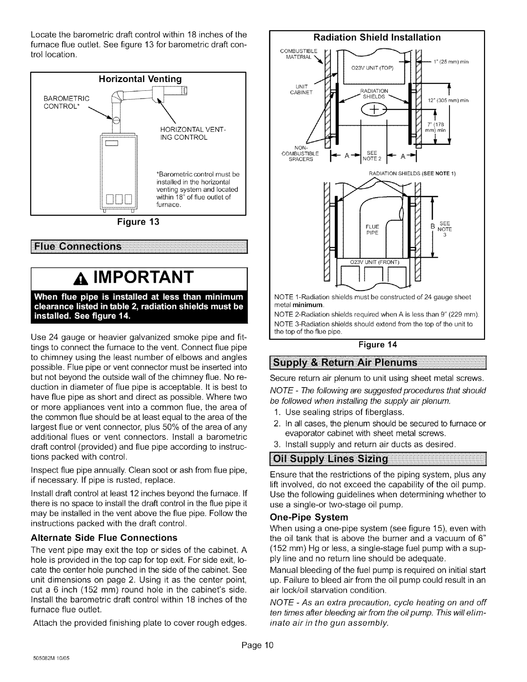 Lennox International Inc O23V-90, O23V5-140, O23V5-154 Radiation Shield Installation, Alternate Side Flue Connections 