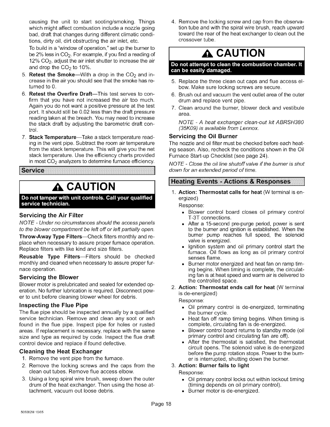 Lennox International Inc O23V-70, O23V5-140, O23V5-154, O23V4-120, O23V-90 Servicing the Oil Burner, Servicing the Air Filter 