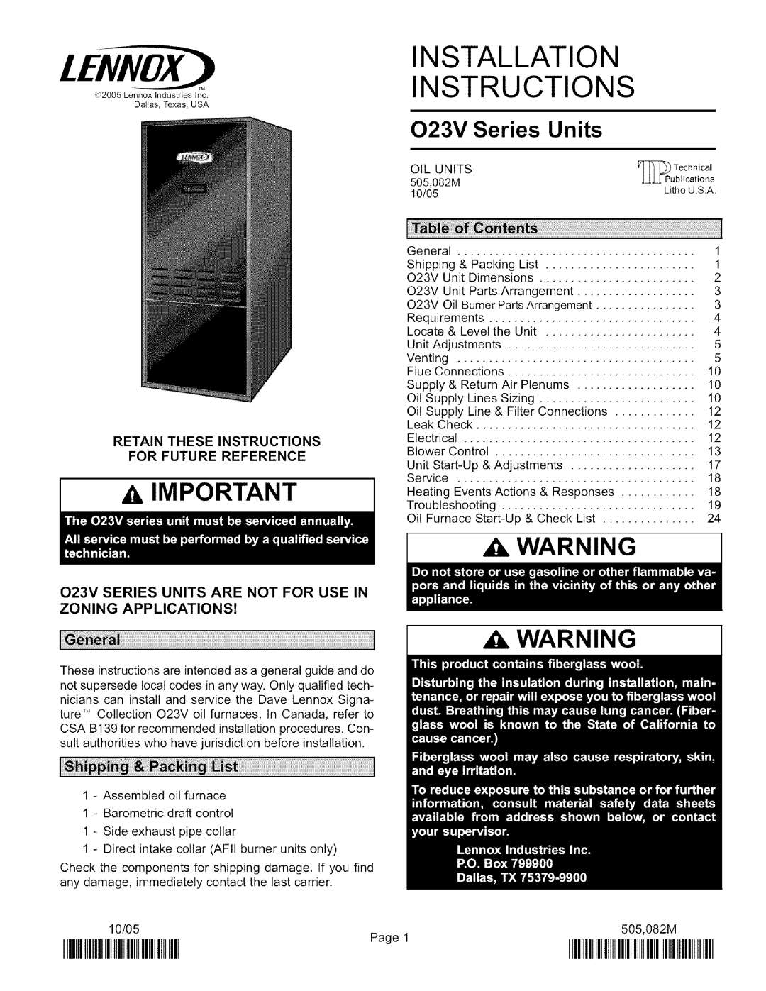 Lennox International Inc O23V5-154 installation instructions A Important, a WARNING, Installation Instructions, Units 